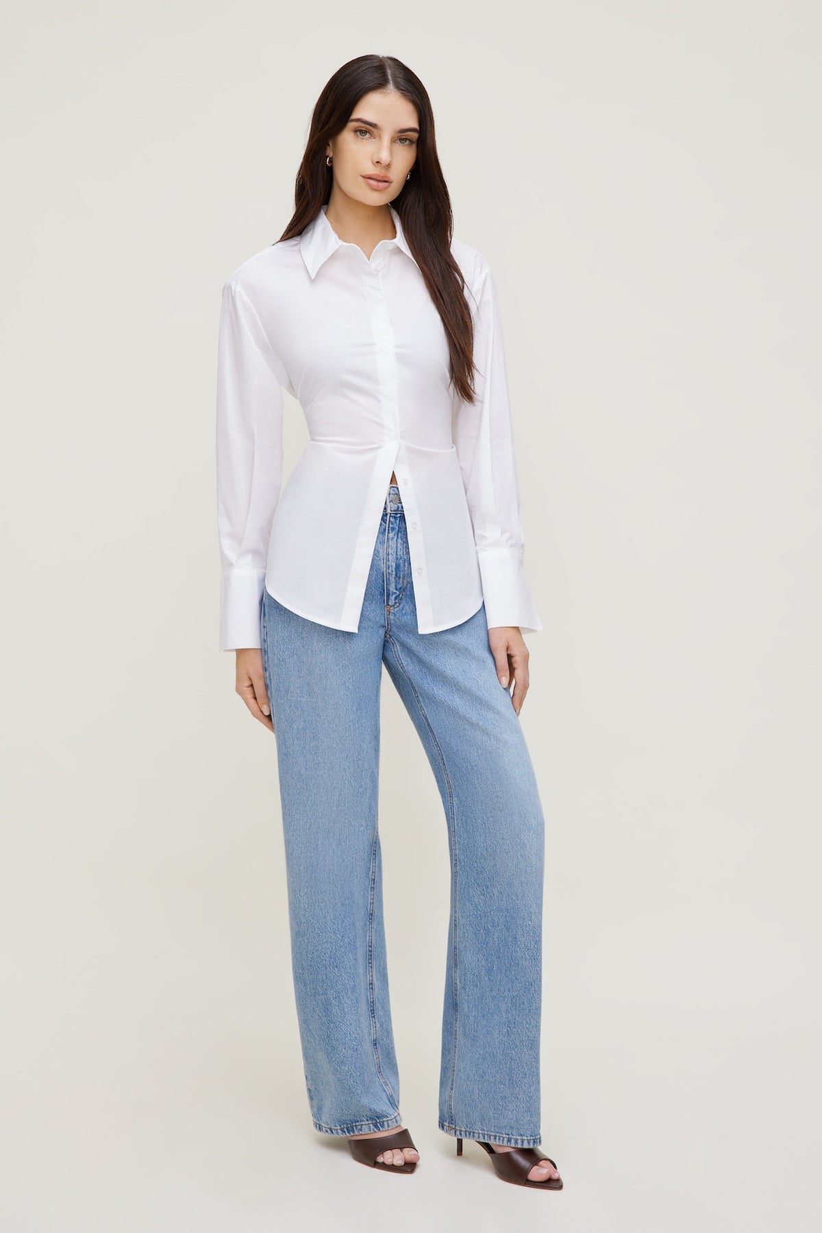 Dynamite Poplin Cinch Back Shirt White