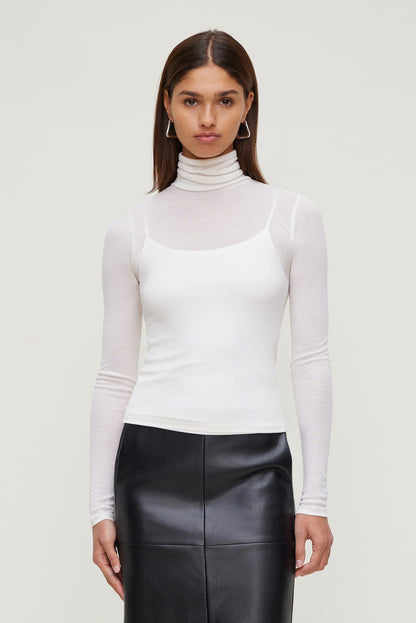 Dynamite Sheer Layered Cami and Turtleneck Beige