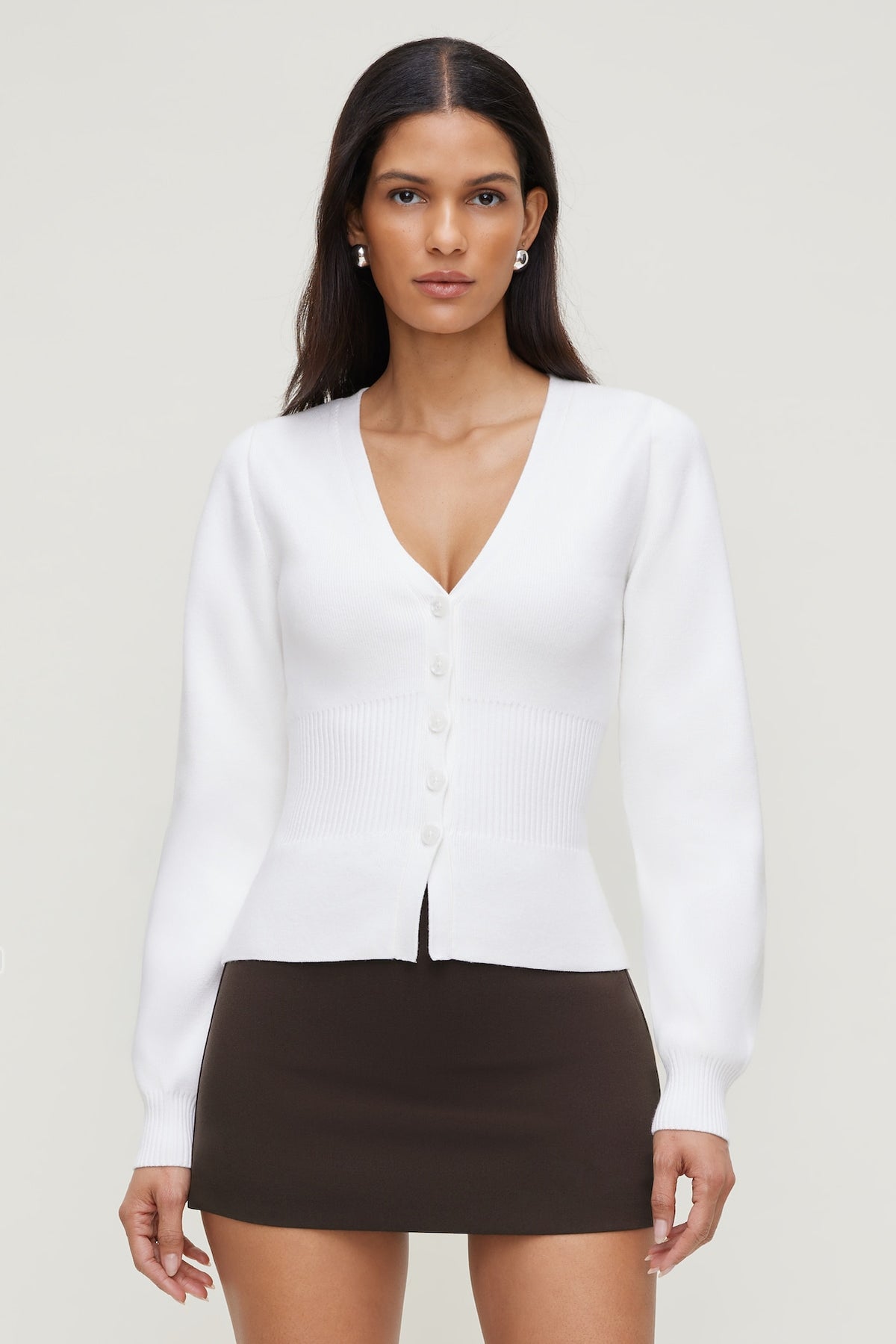 Dynamite Cinched Waist Cardigan White