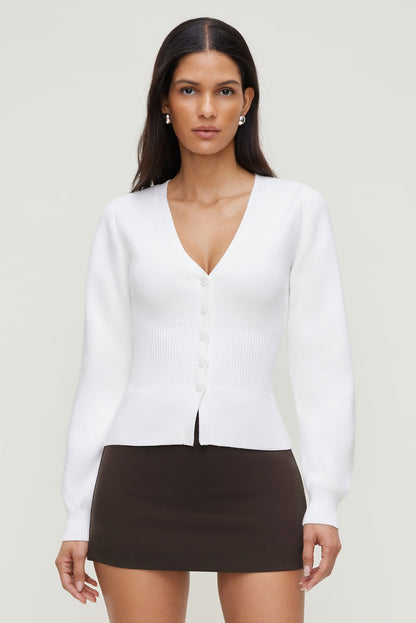Dynamite Cinched Waist Cardigan White
