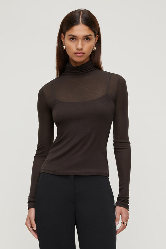 Dynamite Sheer Layered Cami and Turtleneck Brown
