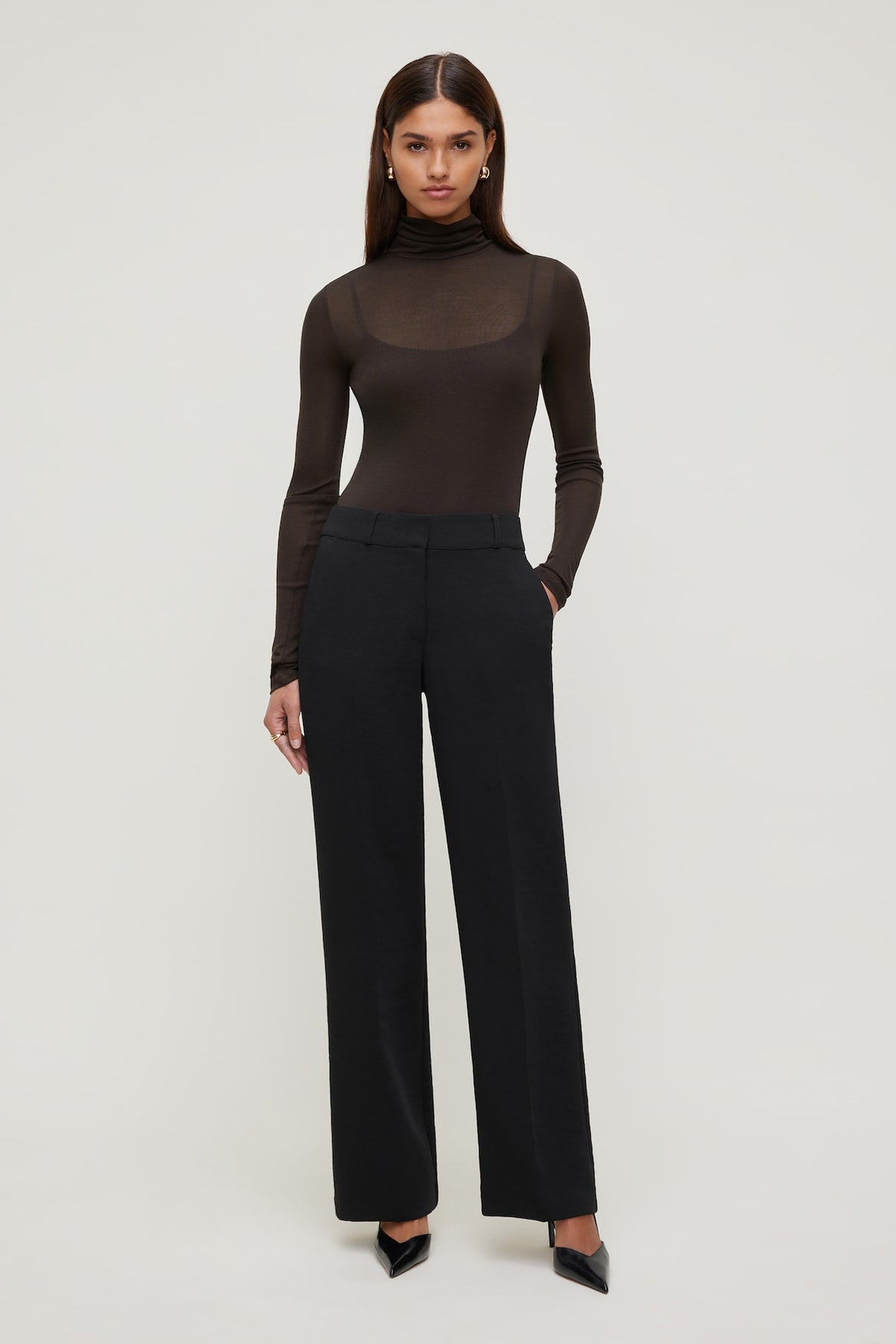 Dynamite Sheer Layered Cami and Turtleneck Brown