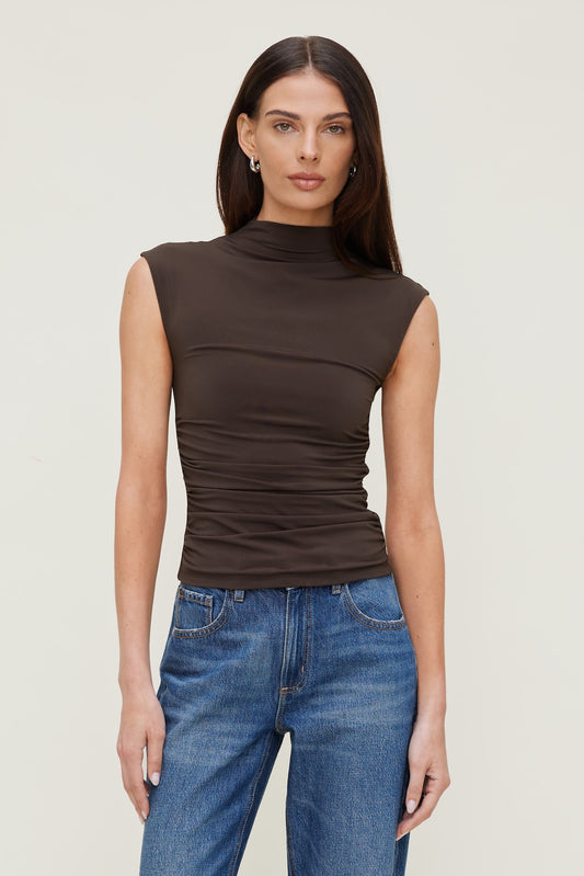 Dynamite Sculpt Shirred T Shirt Brown