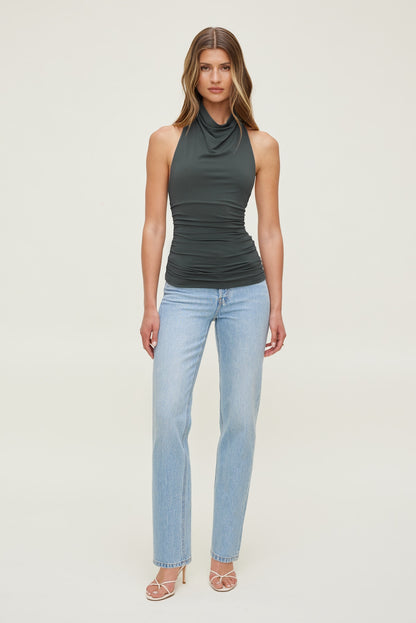 Dynamite Sculpt Cowl Halter Top Green