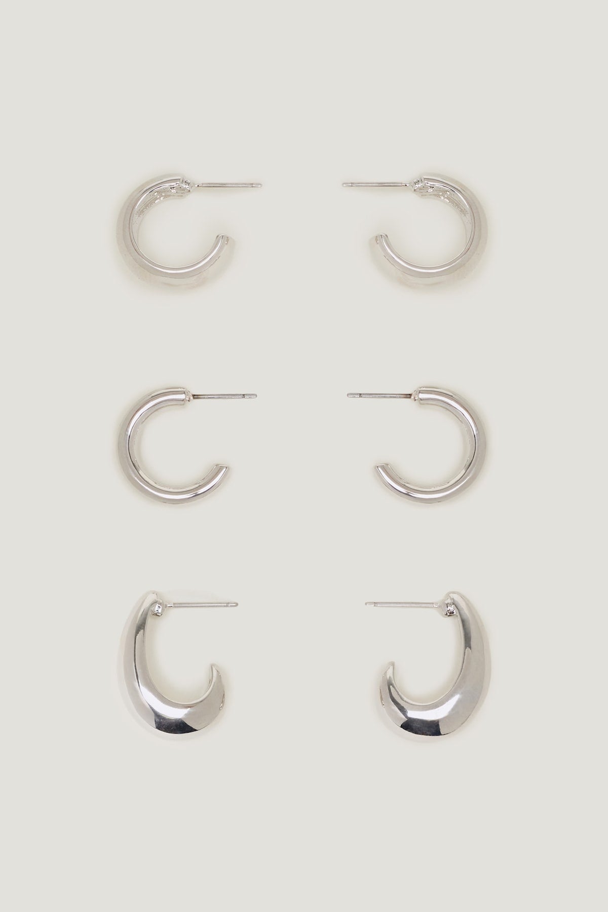 Dynamite 3-Pack Modern Chunky Hoop Earrings Gray