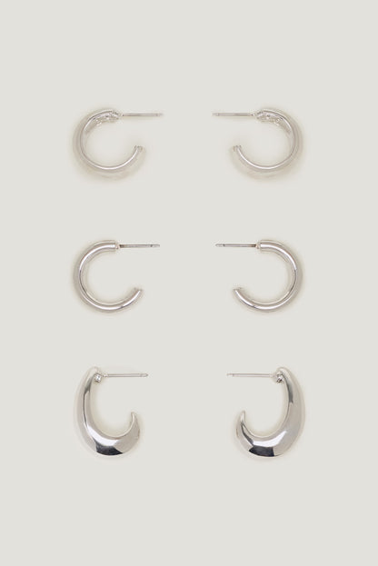 Dynamite 3-Pack Modern Chunky Hoop Earrings Gray