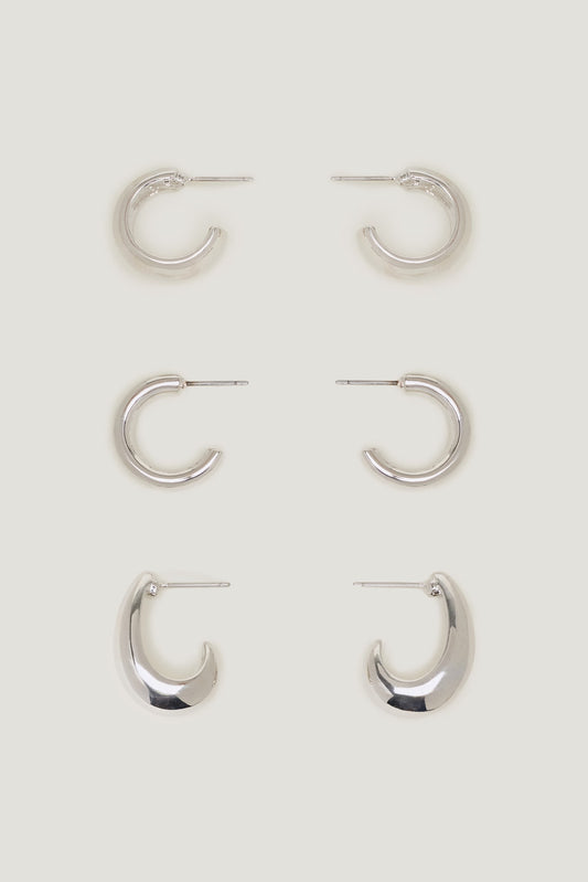 Dynamite 3-Pack Modern Chunky Hoop Earrings Gray