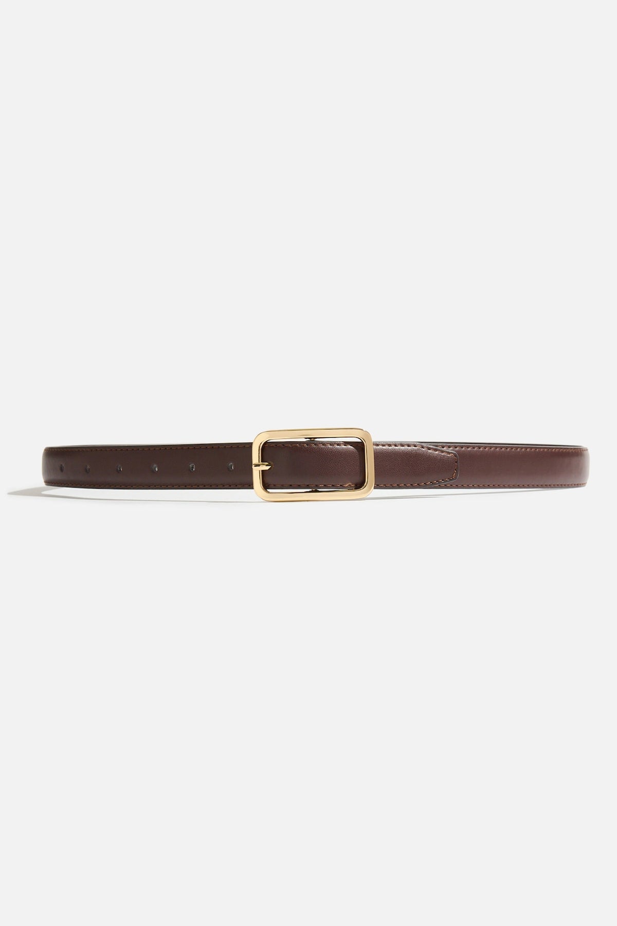 Dynamite Rounded Rectangle Slim Faux Leather Belt Brown