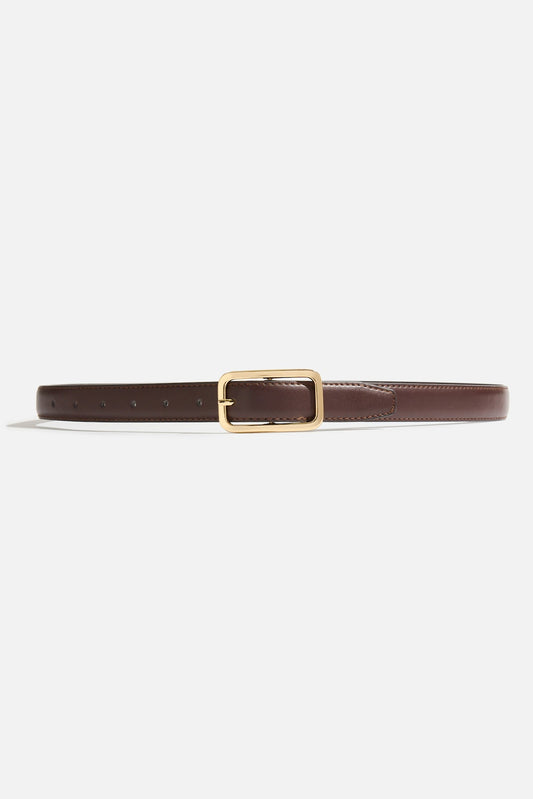 Dynamite Rounded Rectangle Slim Faux Leather Belt Brown