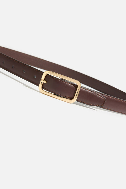 Dynamite Rounded Rectangle Slim Faux Leather Belt Brown