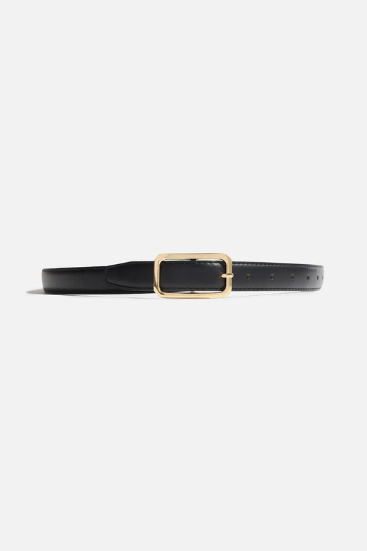 Dynamite Rounded Rectangle Slim Faux Leather Belt Black