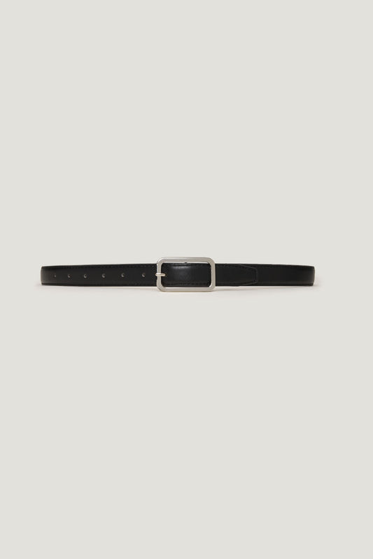 Dynamite Rounded Rectangle Slim Faux Leather Belt Black