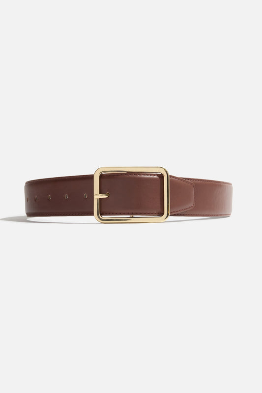 Dynamite Rounded Square Faux Leather Belt Brown