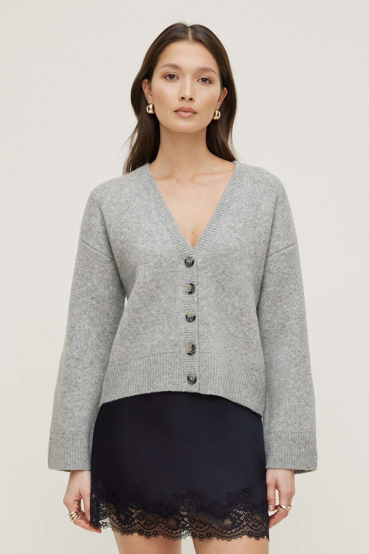 Dynamite Relaxed V Neck Cardigan Gray