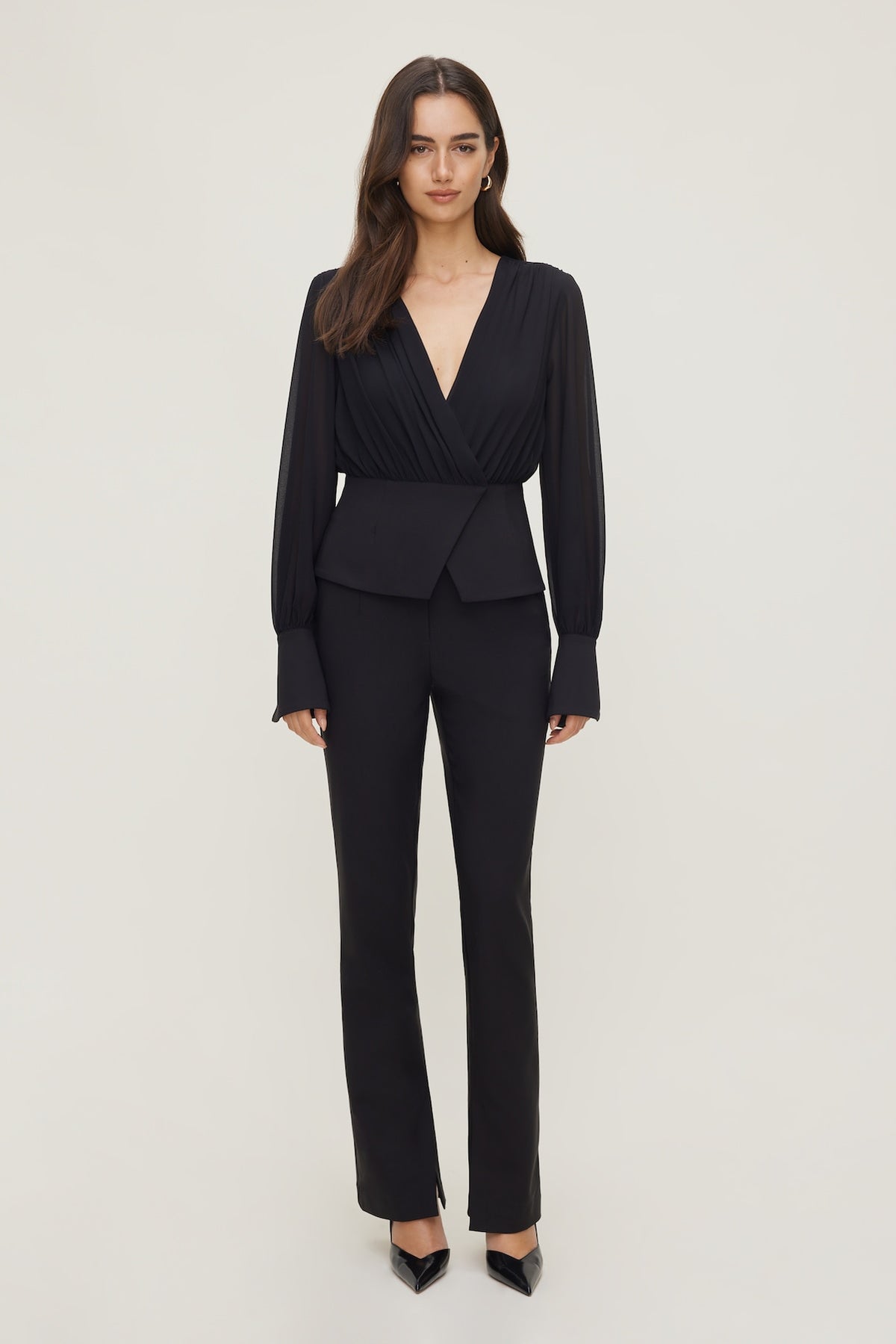 Dynamite Sheer Wrap Blouse BLACK
