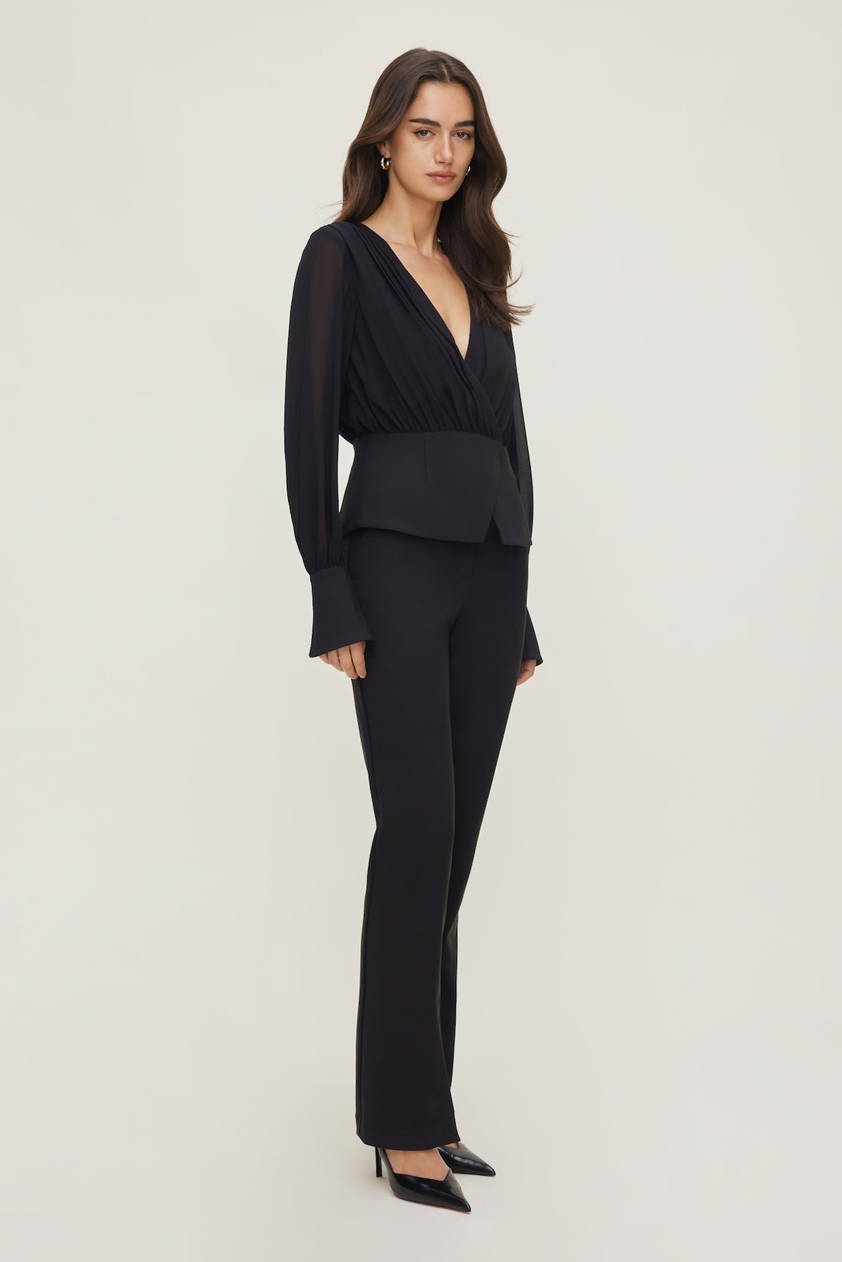 Dynamite Sheer Wrap Blouse BLACK