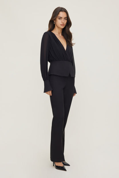 Dynamite Sheer Wrap Blouse BLACK