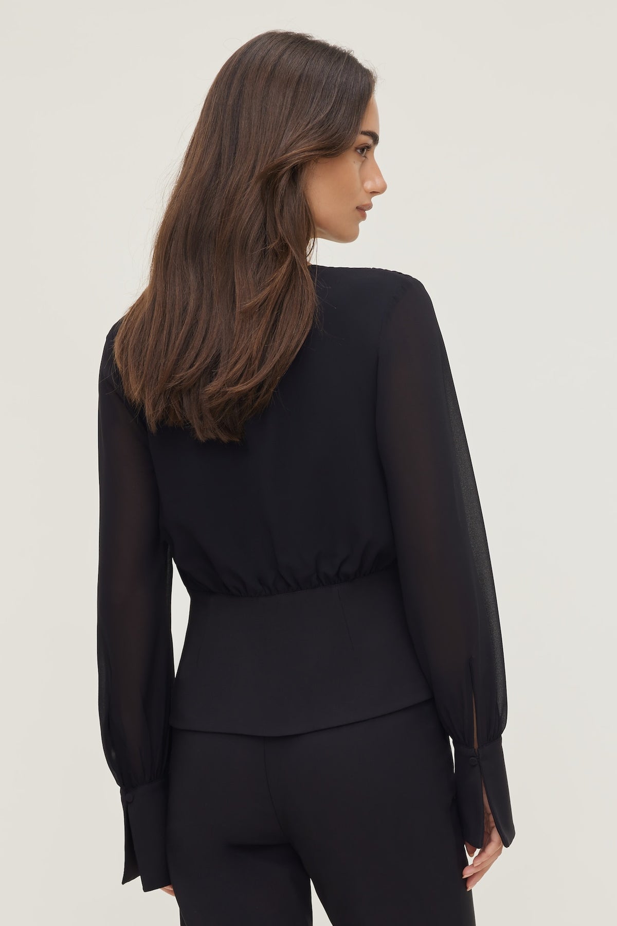Dynamite Sheer Wrap Blouse BLACK