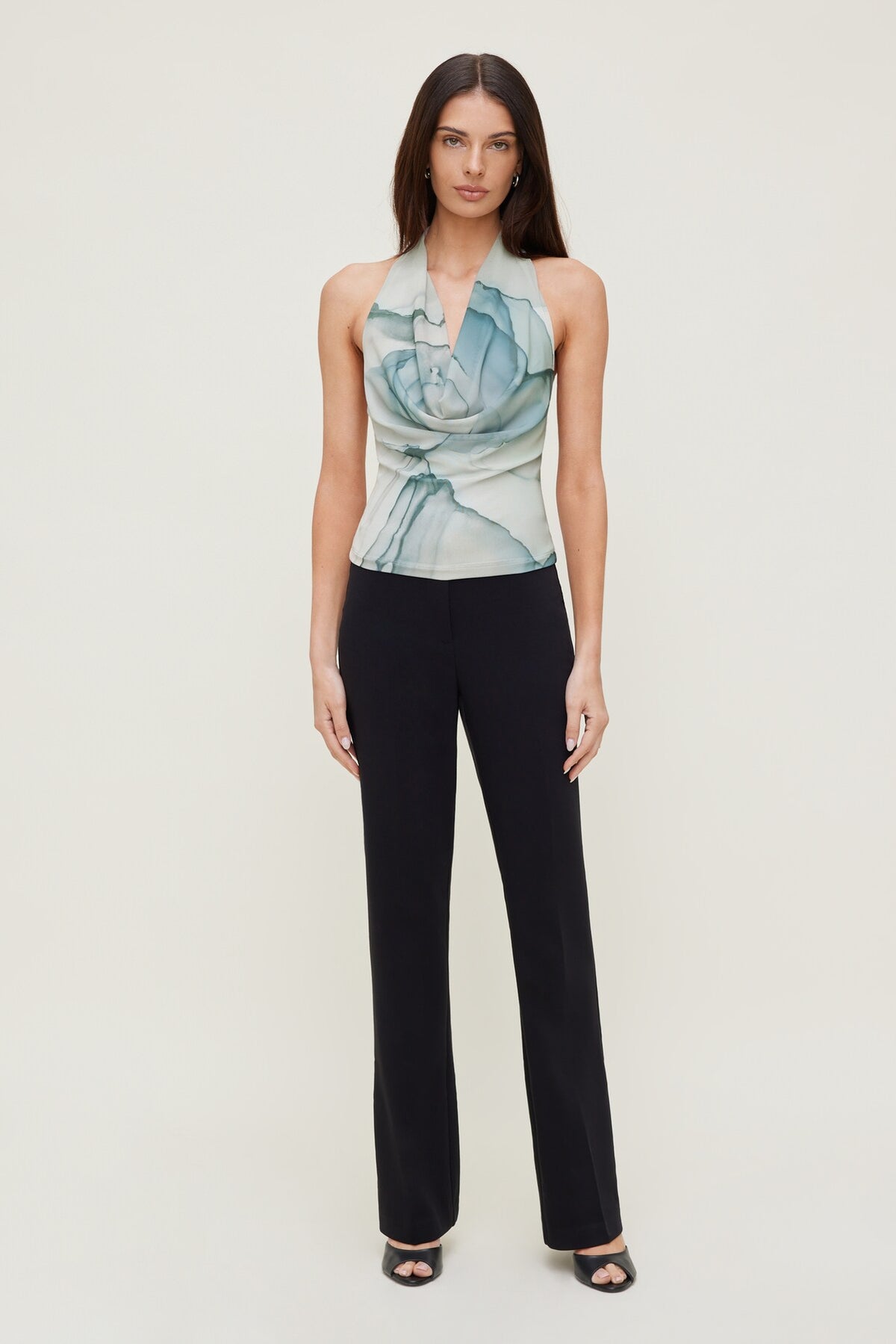 Dynamite Cowl Neck Mesh Halter Top Blue