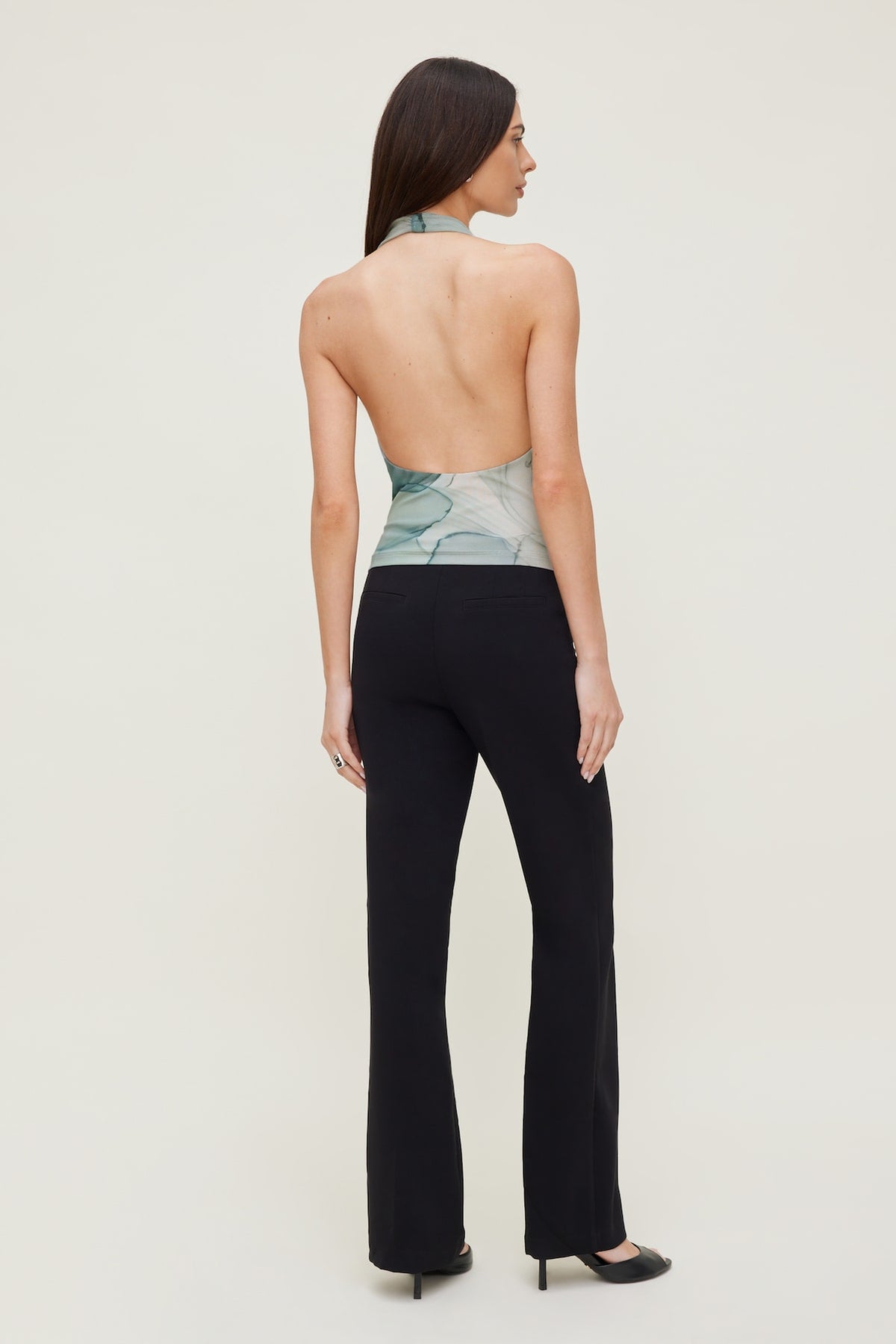 Dynamite Cowl Neck Mesh Halter Top Blue