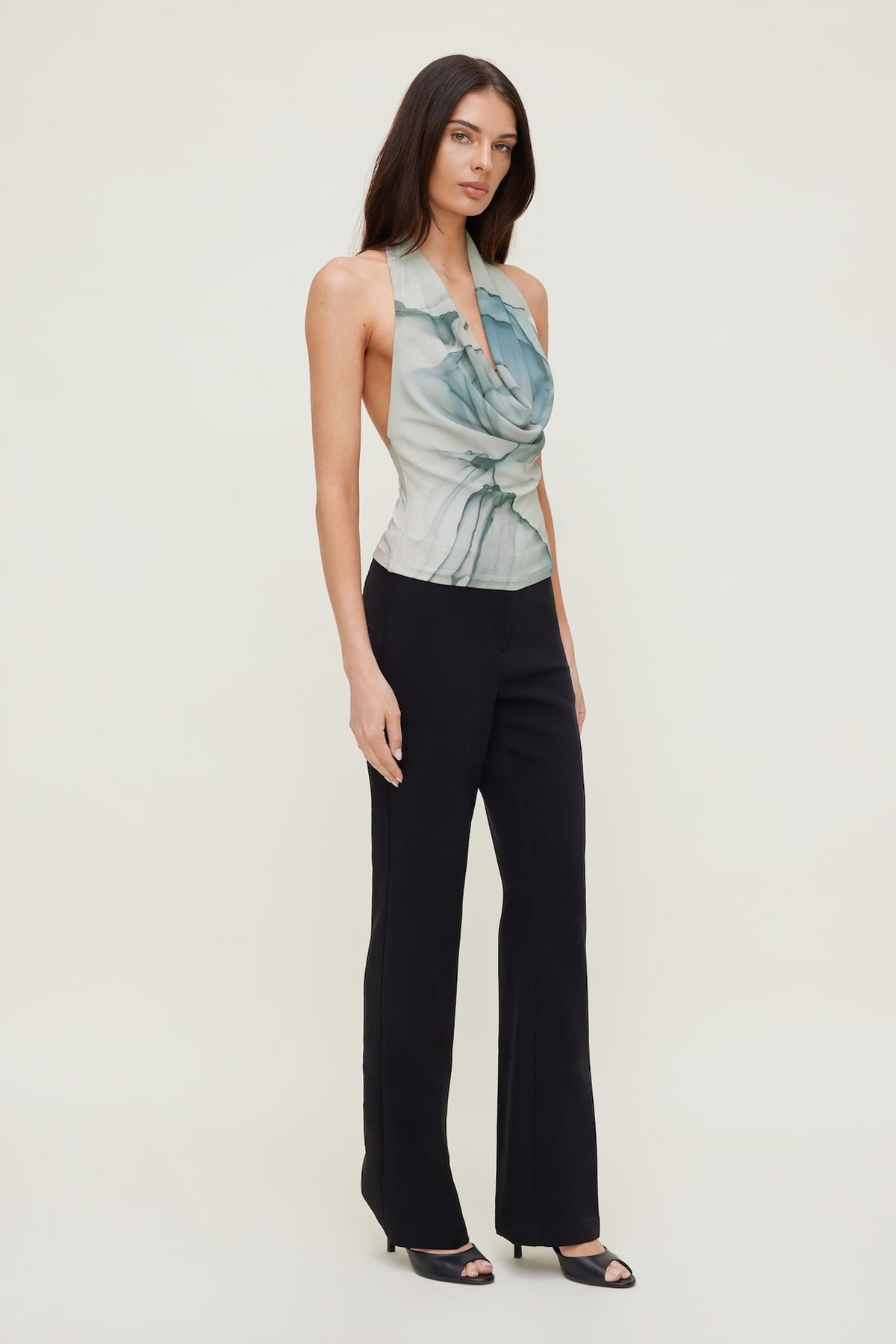 Dynamite Cowl Neck Mesh Halter Top Blue