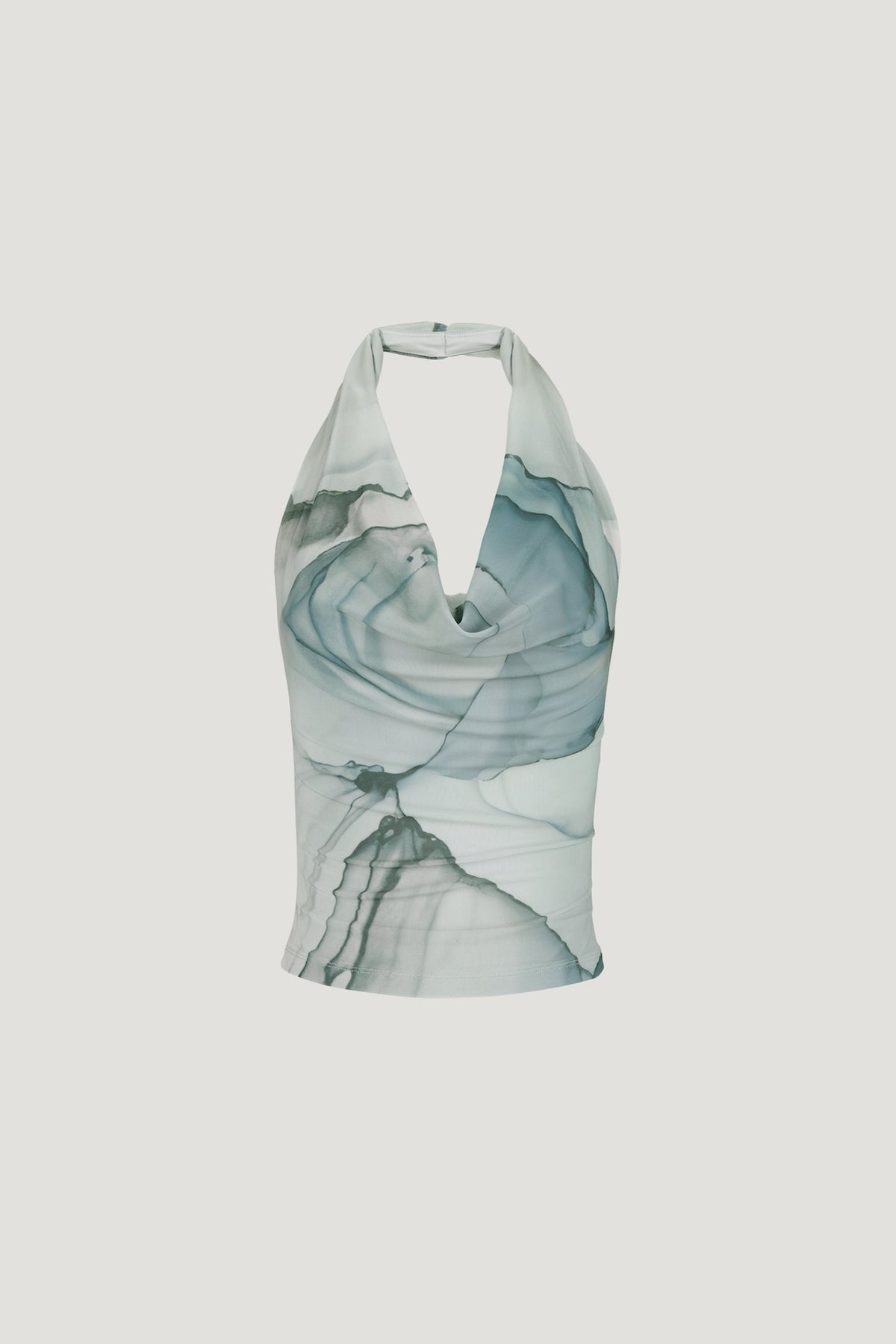 Dynamite Cowl Neck Mesh Halter Top Blue