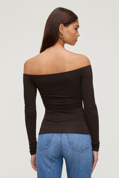 Dynamite Off Shoulder Long Sleeve Top Brown