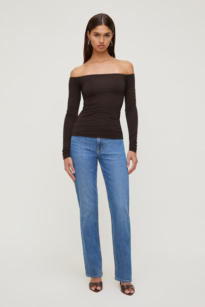 Dynamite Off Shoulder Long Sleeve Top Brown