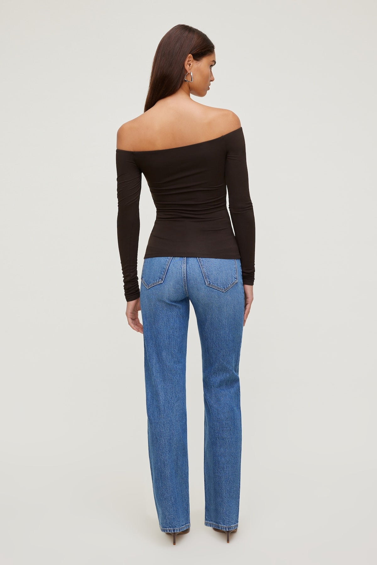 Dynamite Off Shoulder Long Sleeve Top Brown