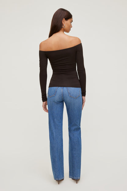 Dynamite Off Shoulder Long Sleeve Top Brown