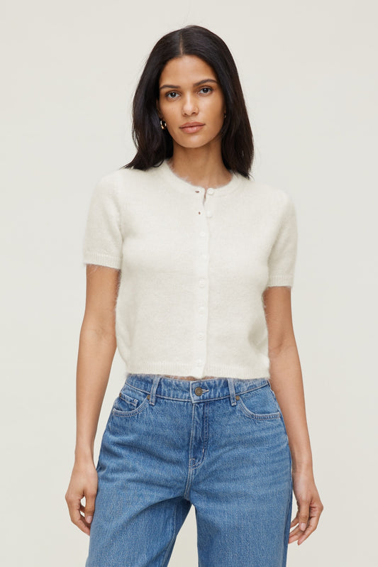 Dynamite Premium Mohair Short Sleeve Cardigan White
