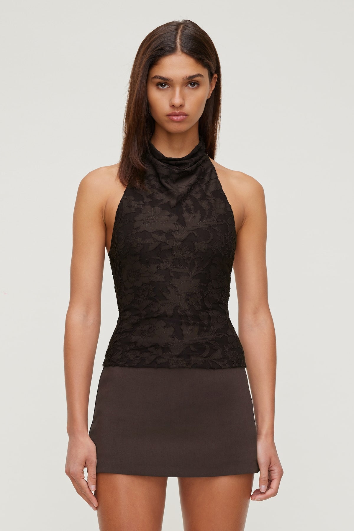 Dynamite Jacquard Halter Top Brown