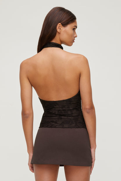 Dynamite Jacquard Halter Top Brown