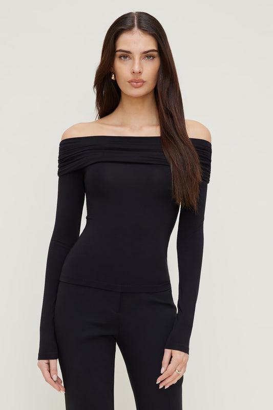 Dynamite Off Shoulder Long Sleeve Top Black
