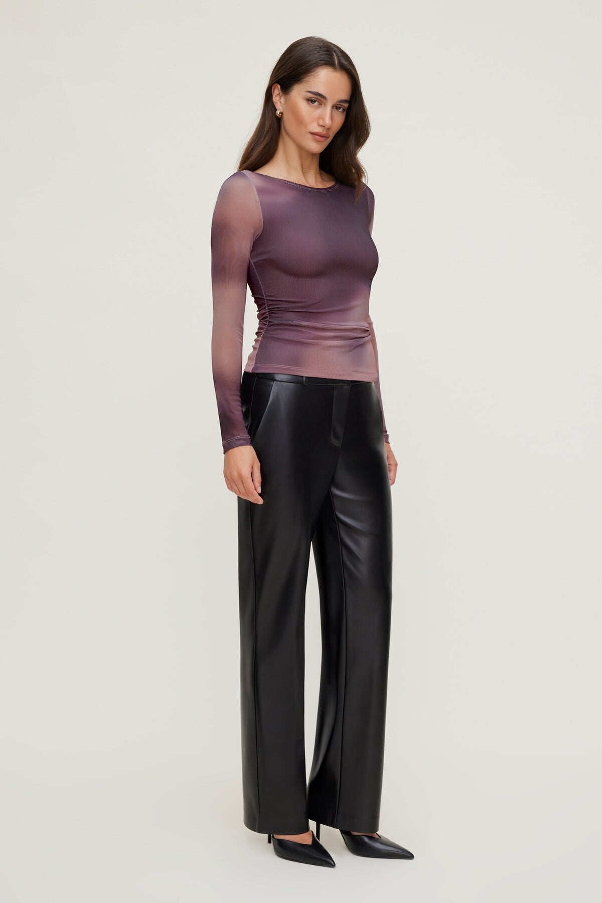 Dynamite Stella Long Sleeve Mesh Top PURPLE