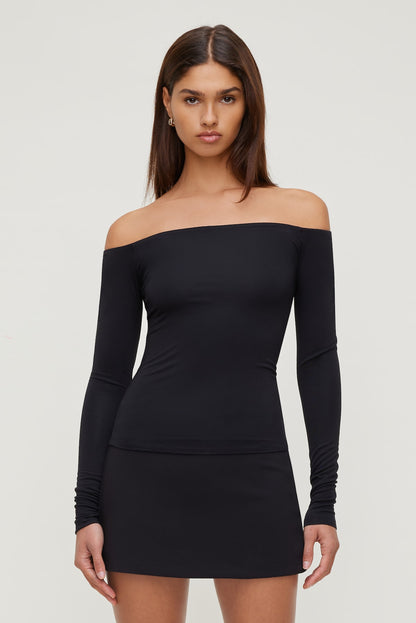 Dynamite Off Shoulder Long Sleeve Top Black