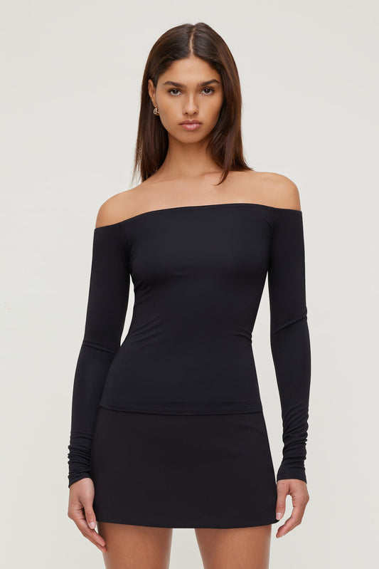 Dynamite Off Shoulder Long Sleeve Top Black