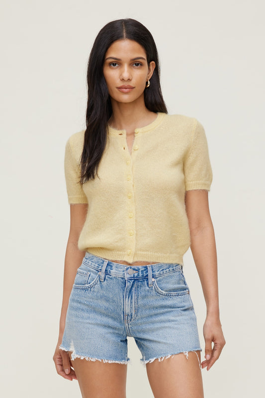 Dynamite Premium Mohair Short Sleeve Cardigan Yellow