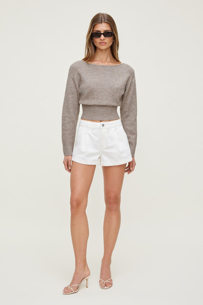 Dynamite Juliet Cinched Boat Neck Sweater Brown
