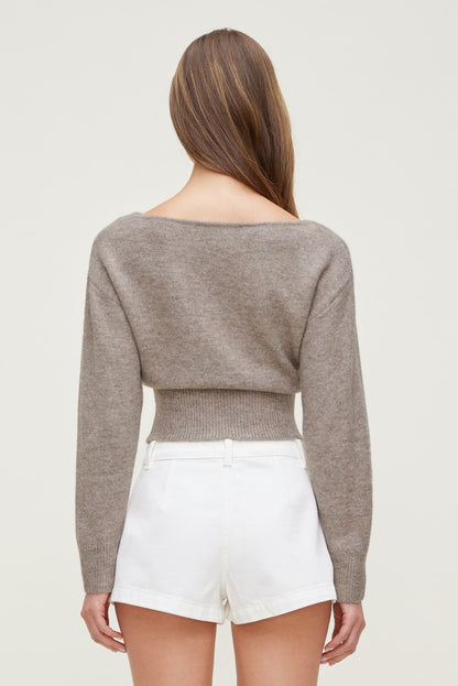 Dynamite Juliet Cinched Boat Neck Sweater Brown