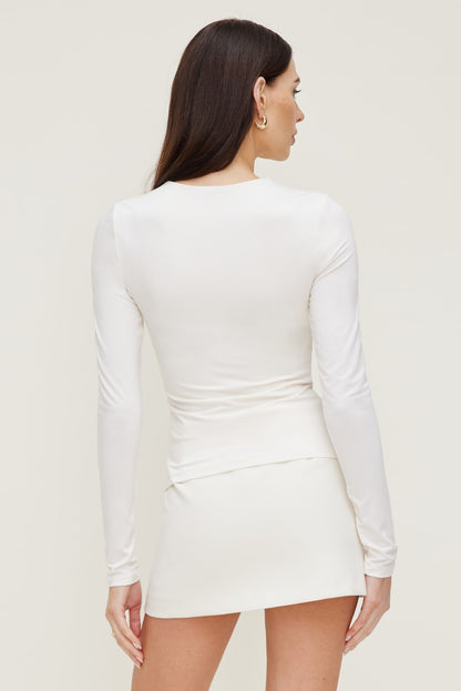 Dynamite Draped Long Sleeve Top Beige