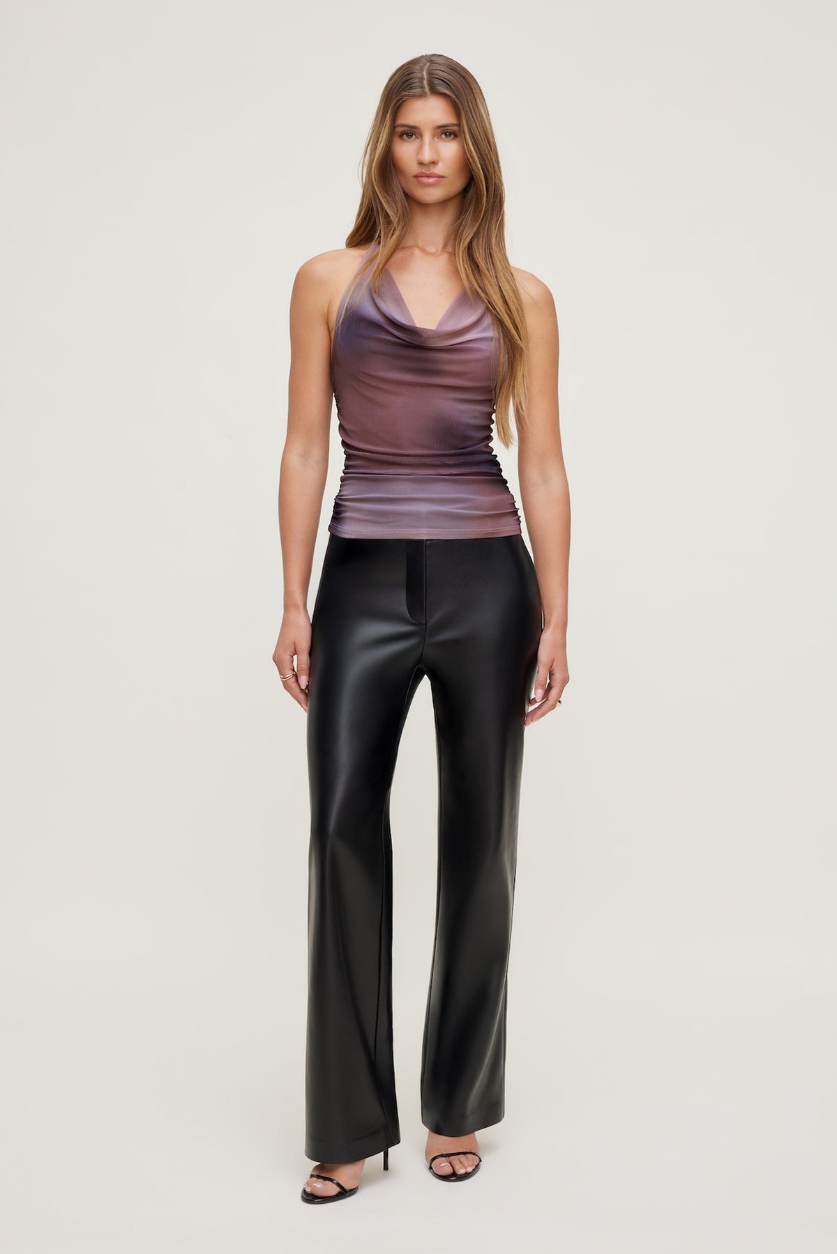 Dynamite Bare Cowl Neck Mesh Printed Top PURPLE