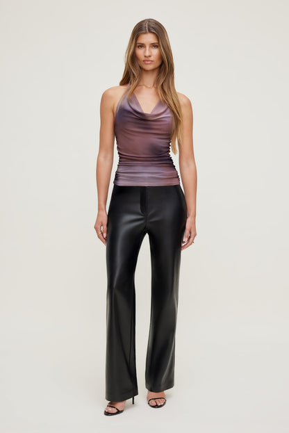 Dynamite Bare Cowl Neck Mesh Printed Top PURPLE