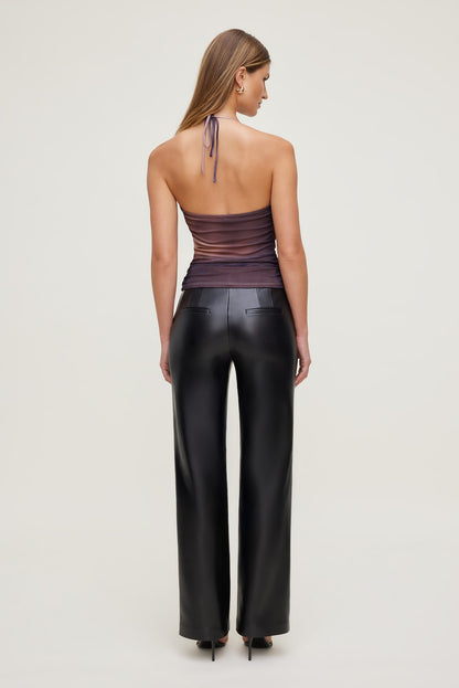 Dynamite Bare Cowl Neck Mesh Printed Top PURPLE