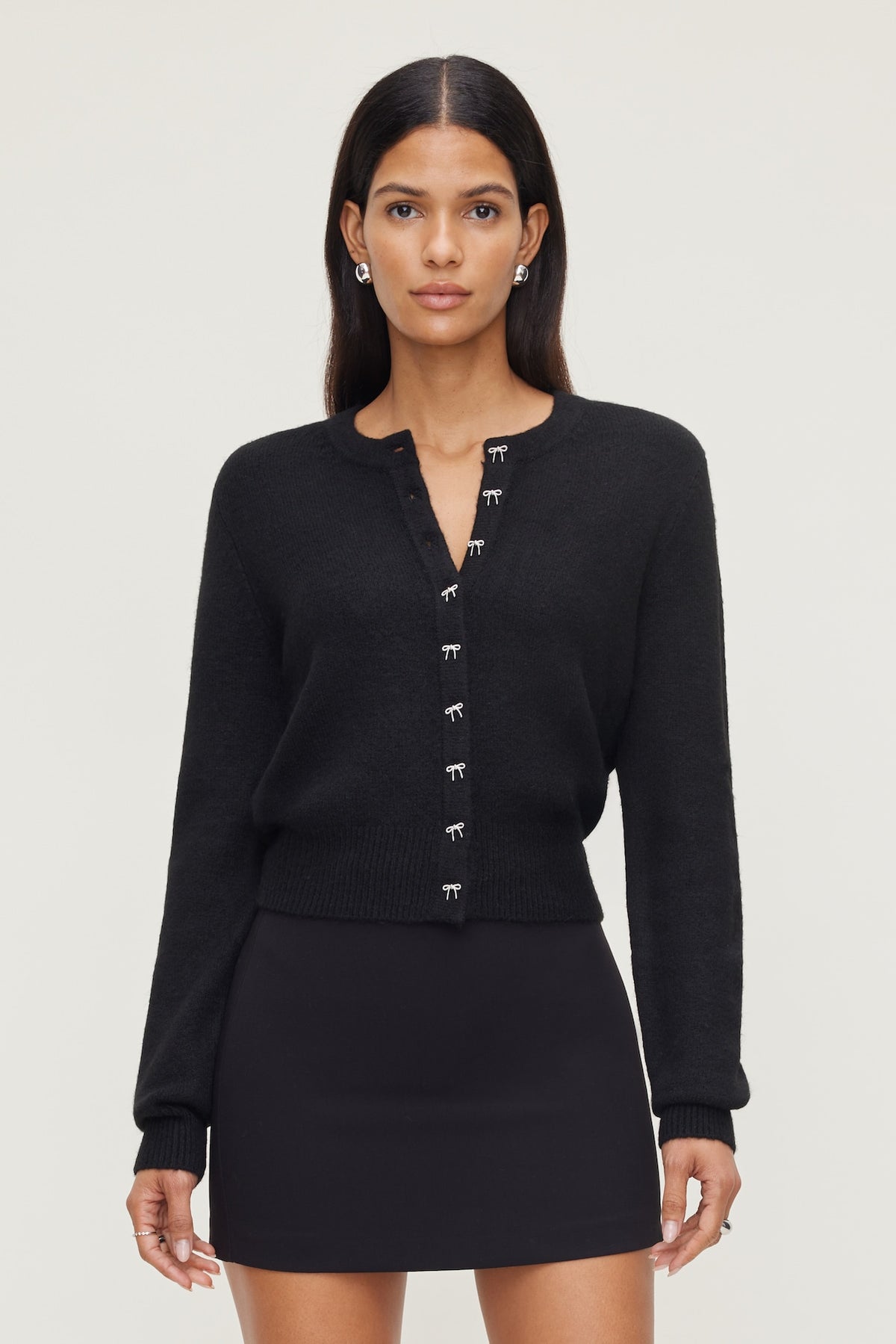 Dynamite Rebecca Bow Button Cardigan Black