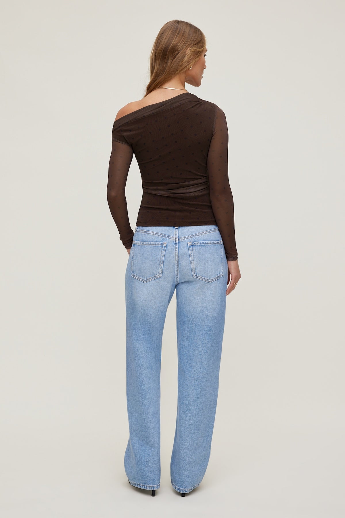 Dynamite Cleo Printed Mesh Long Sleeve Top Brown