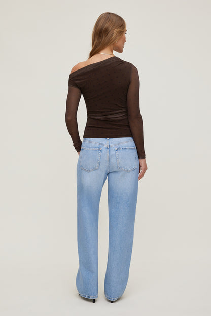 Dynamite Cleo Printed Mesh Long Sleeve Top Brown