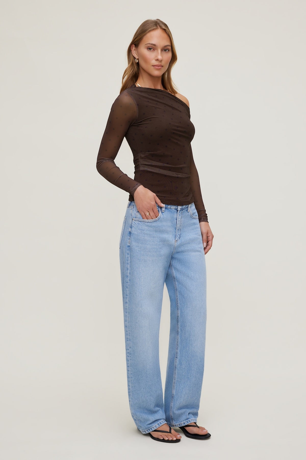 Dynamite Cleo Printed Mesh Long Sleeve Top Brown