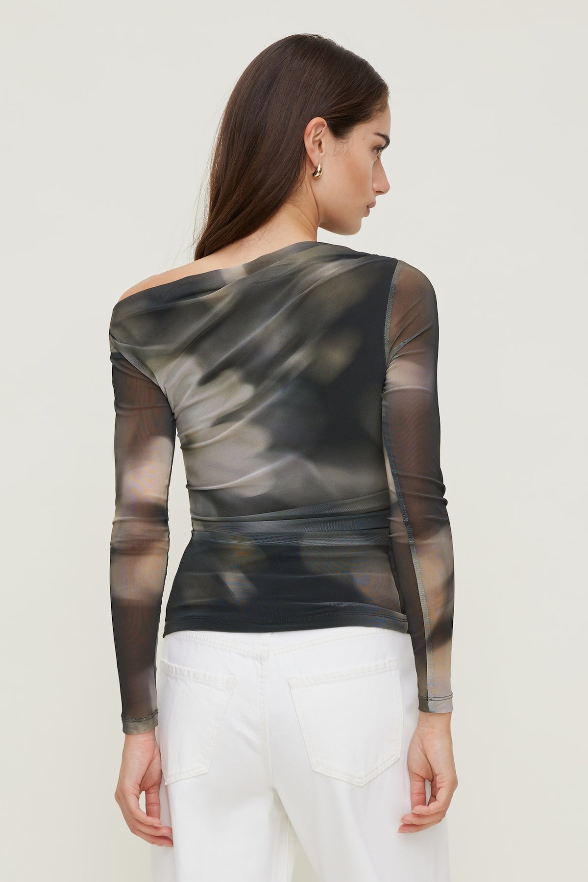 Dynamite Cleo Printed Mesh Long Sleeve Top Brown