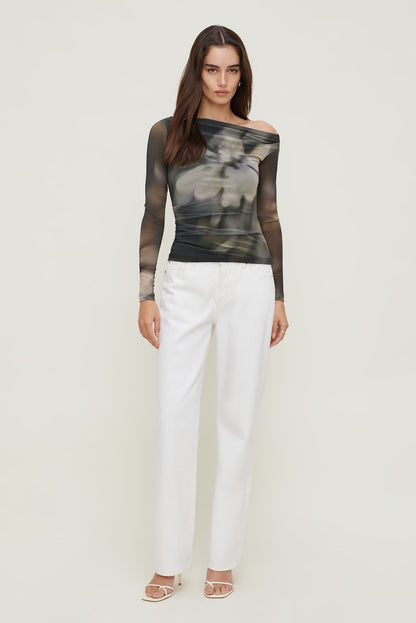 Dynamite Cleo Printed Mesh Long Sleeve Top Brown